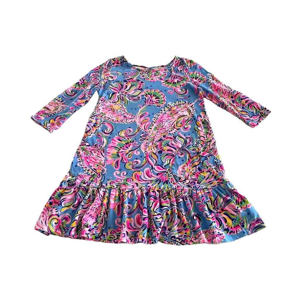 Lilly Pulitzer Jena Dress Mermaid Grotto Print Pockets Cotton Girls XL (12-14)